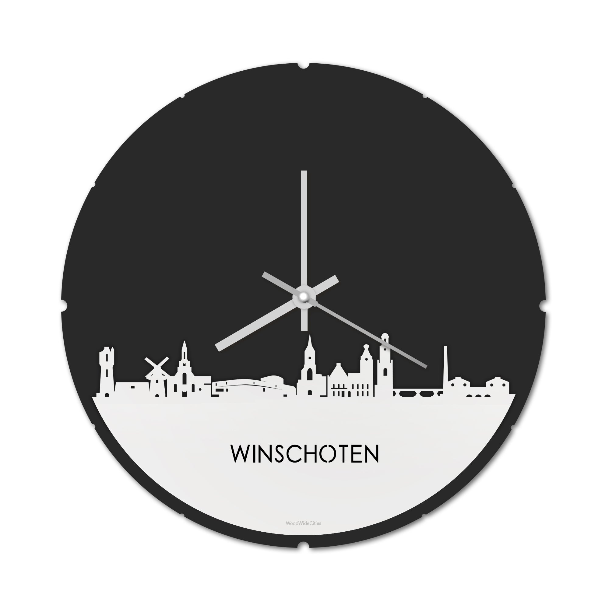 Skyline Klok Rond Winschoten Wit glanzend gerecycled kunststof cadeau decoratie relatiegeschenk van WoodWideCities