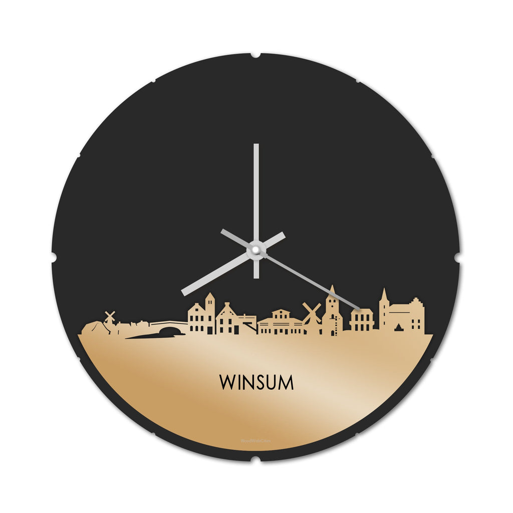 Skyline Klok Rond Winsum Metallic Goud gerecycled kunststof cadeau decoratie relatiegeschenk van WoodWideCities