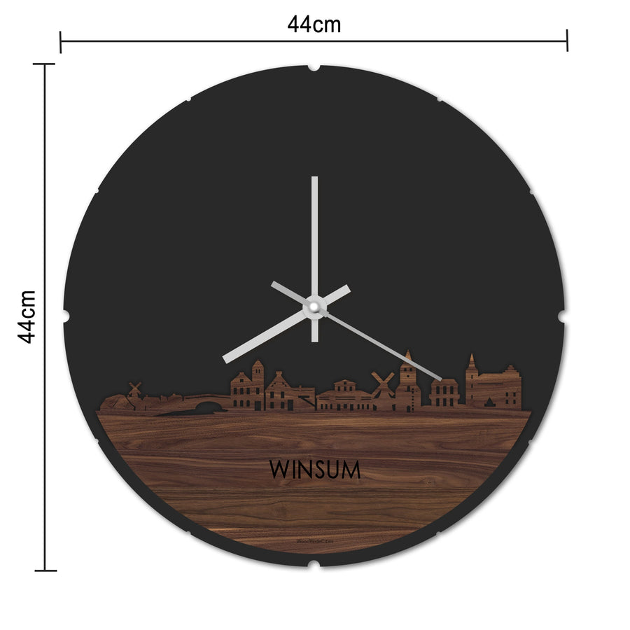 Skyline Klok Rond Winsum Noten houten cadeau decoratie relatiegeschenk van WoodWideCities