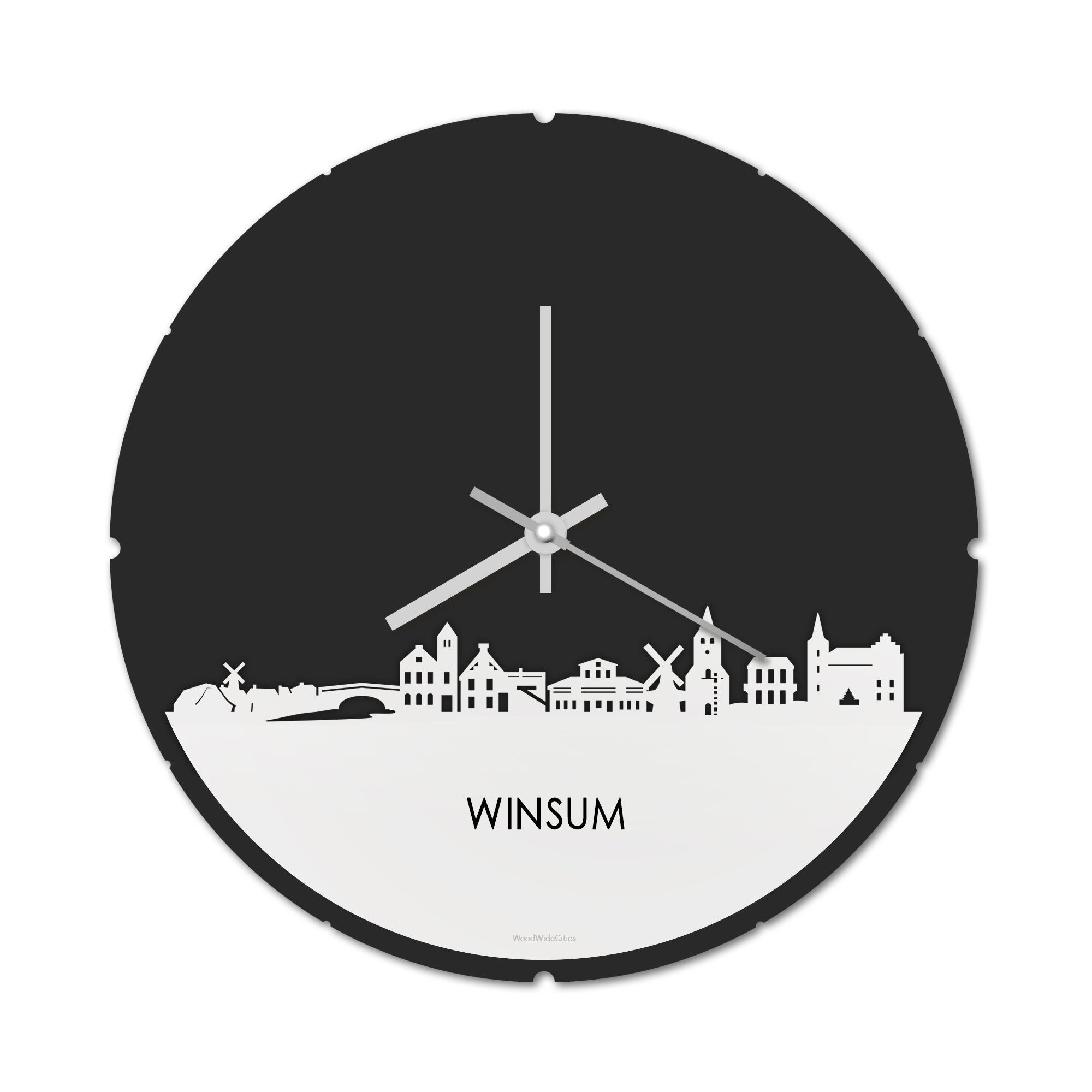 Skyline Klok Rond Winsum Wit glanzend gerecycled kunststof cadeau decoratie relatiegeschenk van WoodWideCities