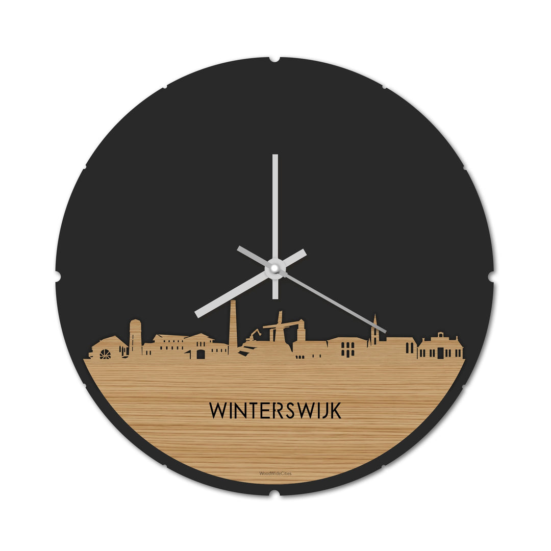 Skyline Klok Rond Winterswijk Bamboe Bamboe  houten cadeau decoratie relatiegeschenk van WoodWideCities