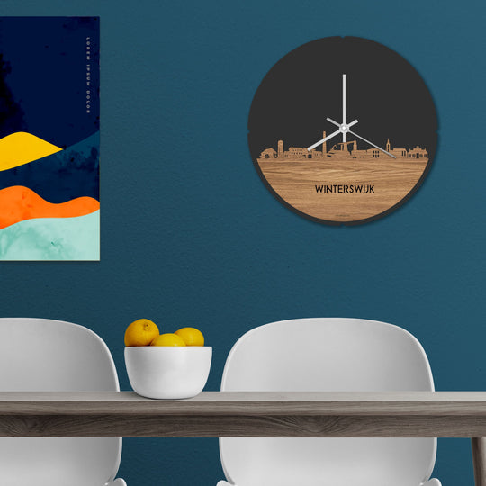 Skyline Klok Rond Winterswijk Eiken houten cadeau decoratie relatiegeschenk van WoodWideCities