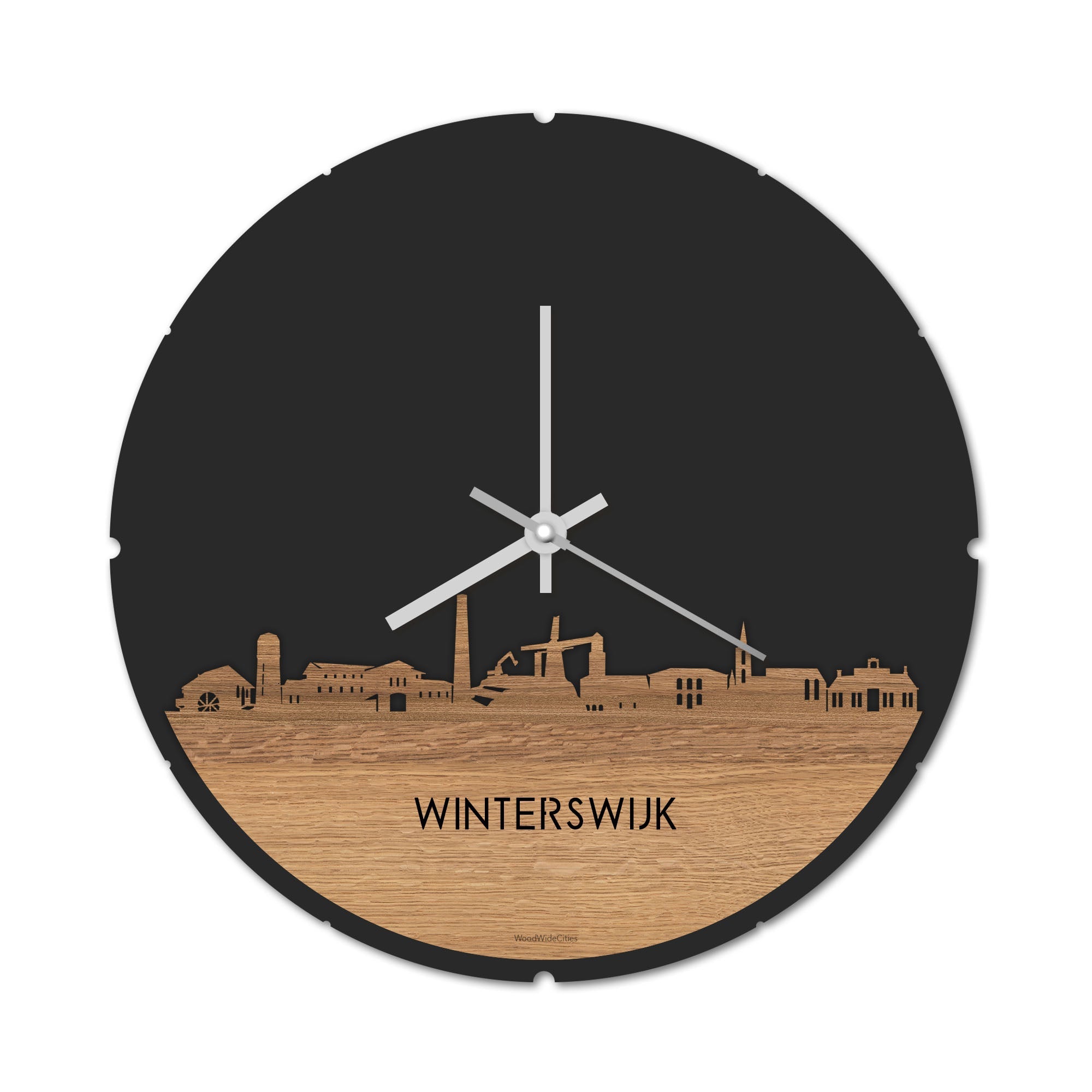 Skyline Klok Rond Winterswijk Eiken houten cadeau decoratie relatiegeschenk van WoodWideCities
