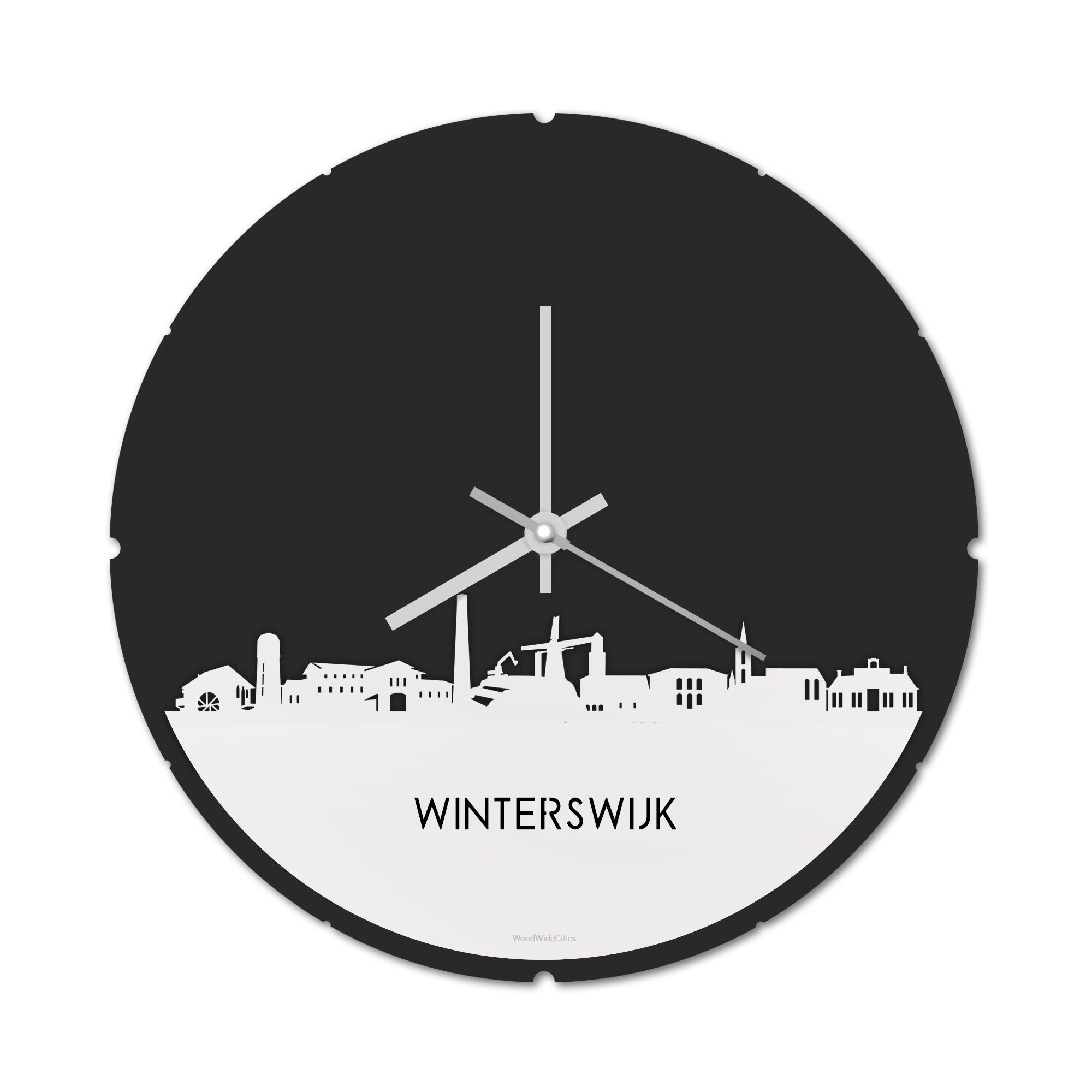 Skyline Klok Rond Winterswijk Wit glanzend gerecycled kunststof cadeau decoratie relatiegeschenk van WoodWideCities