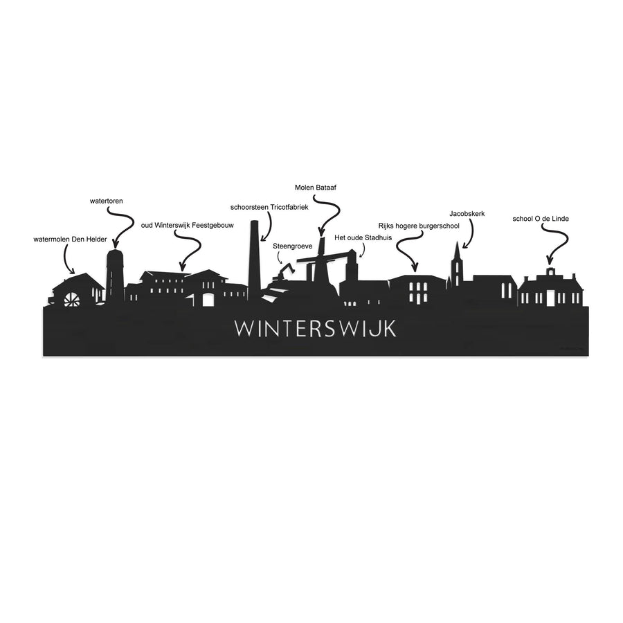 Skyline Klok Rond Winterswijk Zwart glanzend gerecycled kunststof cadeau decoratie relatiegeschenk van WoodWideCities