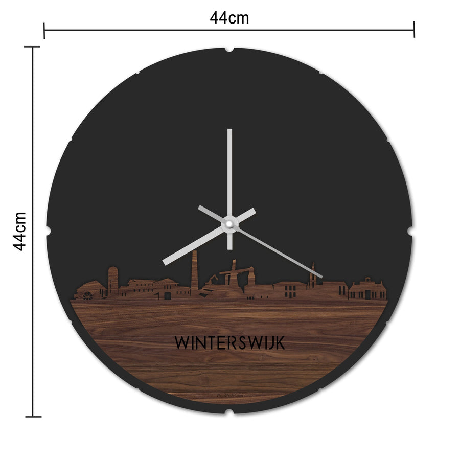 Skyline Klok Rond Winterswijk Zwart glanzend gerecycled kunststof cadeau decoratie relatiegeschenk van WoodWideCities