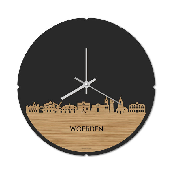 Skyline Klok Rond Woerden Bamboe houten cadeau decoratie relatiegeschenk van WoodWideCities