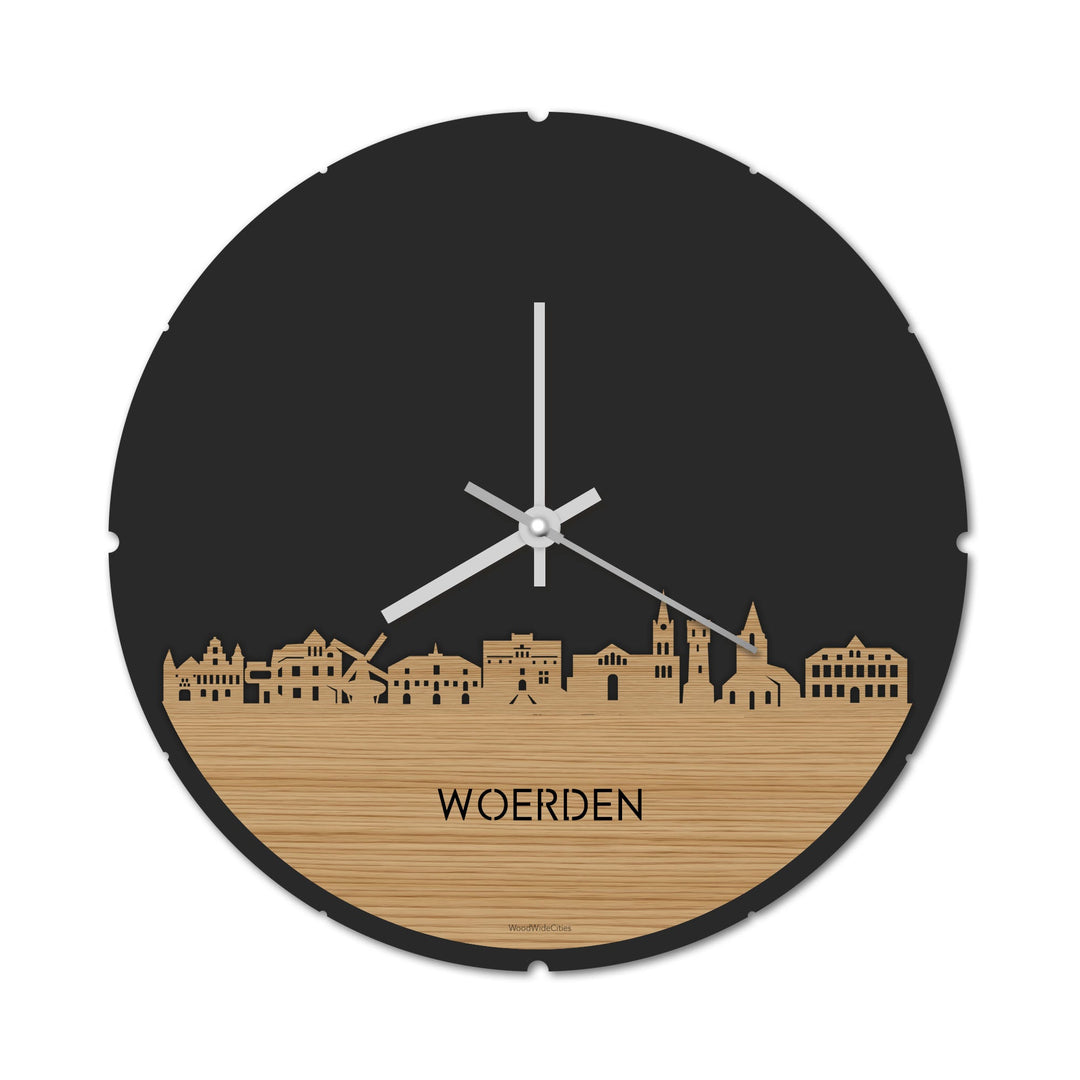 Skyline Klok Rond Woerden Bamboe houten cadeau decoratie relatiegeschenk van WoodWideCities