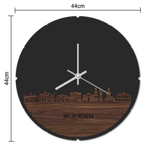 Skyline Klok Rond Woerden Eiken houten cadeau decoratie relatiegeschenk van WoodWideCities