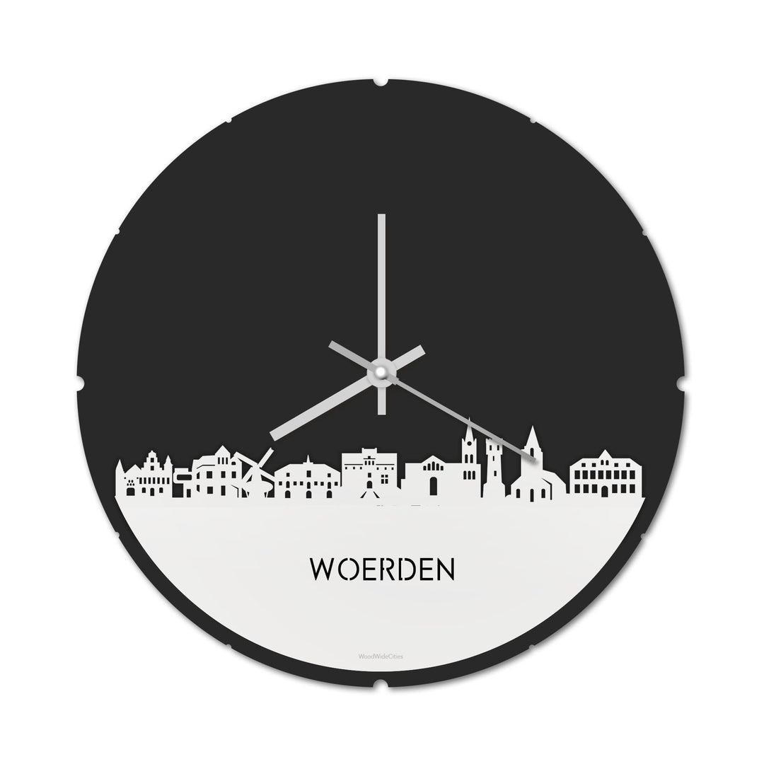 Skyline Klok Rond Woerden Wit glanzend gerecycled kunststof cadeau decoratie relatiegeschenk van WoodWideCities