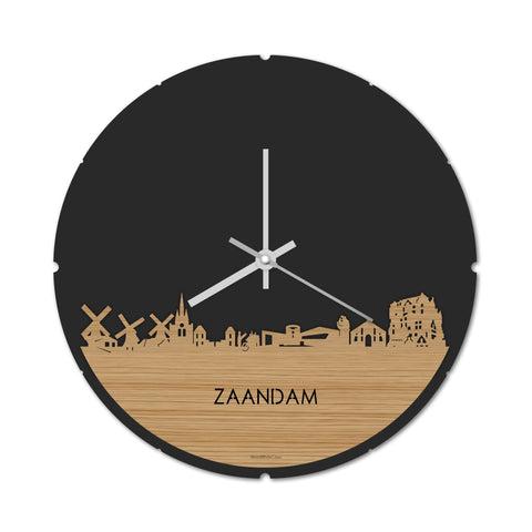 Skyline Klok Rond Zaandam Bamboe houten cadeau decoratie relatiegeschenk van WoodWideCities