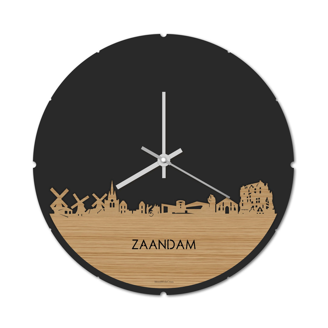 Skyline Klok Rond Zaandam Bamboe houten cadeau decoratie relatiegeschenk van WoodWideCities