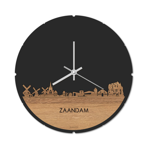 Skyline Klok Rond Zaandam Eiken houten cadeau decoratie relatiegeschenk van WoodWideCities