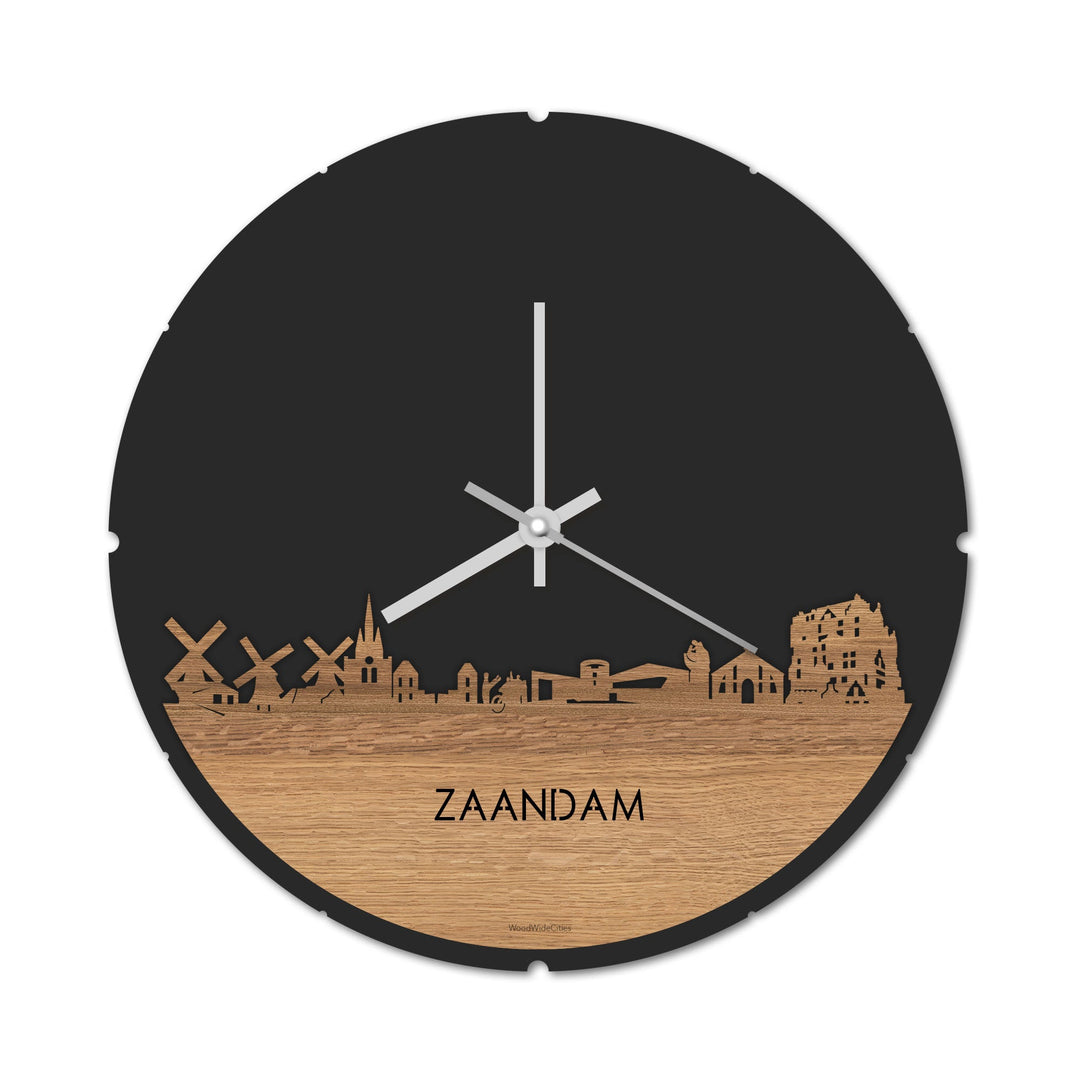 Skyline Klok Rond Zaandam Eiken houten cadeau decoratie relatiegeschenk van WoodWideCities
