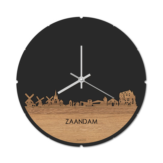 Skyline Klok Rond Zaandam Eiken houten cadeau decoratie relatiegeschenk van WoodWideCities