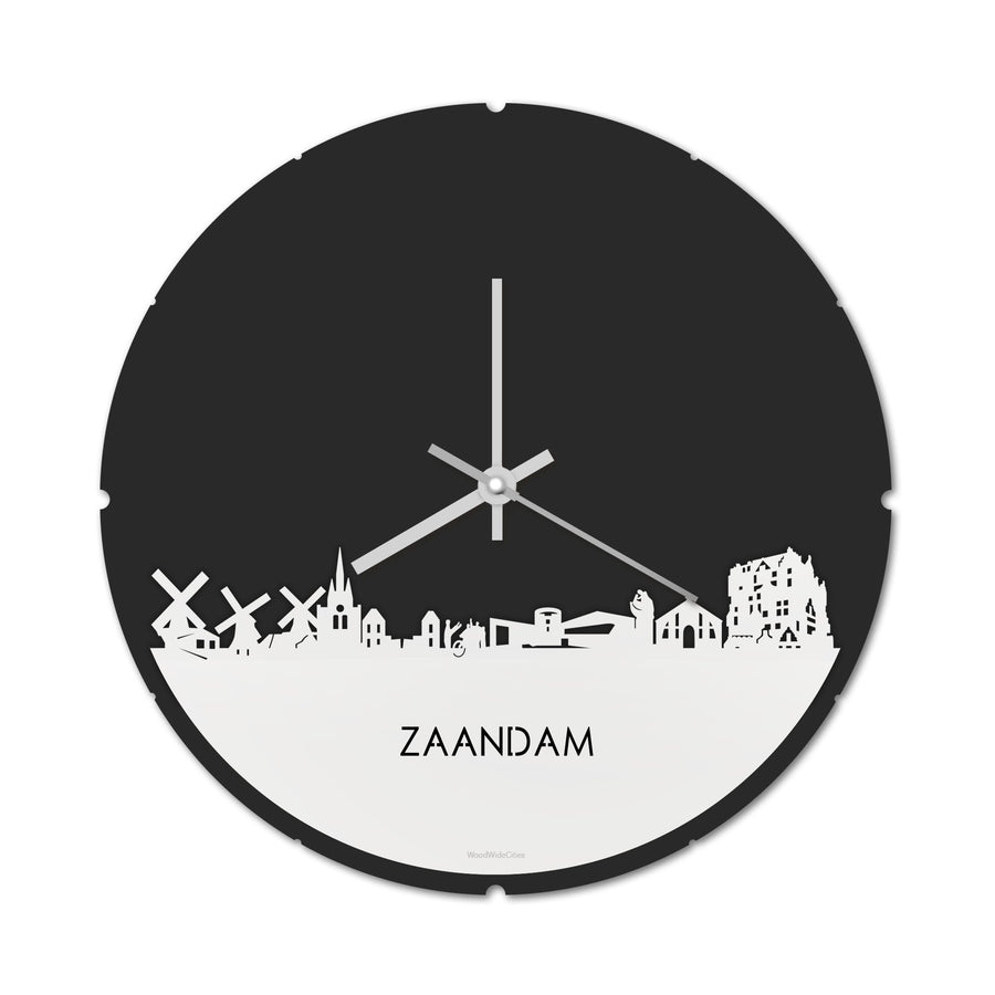 Skyline Klok Rond Zaandam Wit glanzend gerecycled kunststof cadeau decoratie relatiegeschenk van WoodWideCities