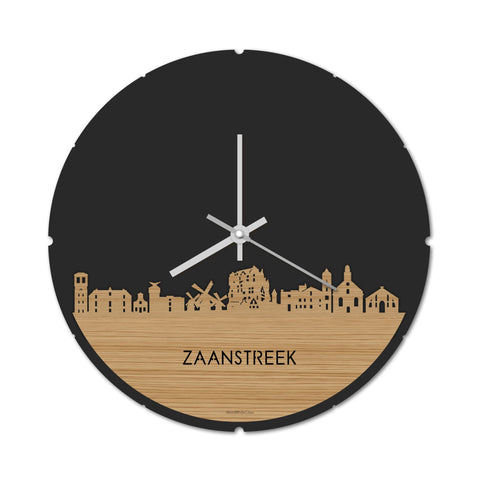 Skyline Klok Rond Zaanstreek Bamboe houten cadeau decoratie relatiegeschenk van WoodWideCities