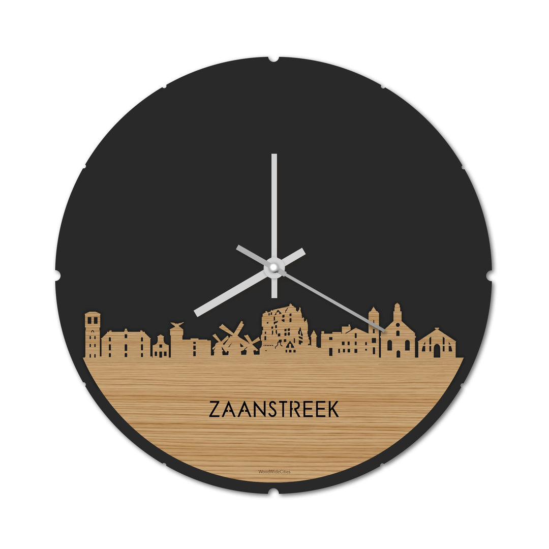 Skyline Klok Rond Zaanstreek Bamboe houten cadeau decoratie relatiegeschenk van WoodWideCities