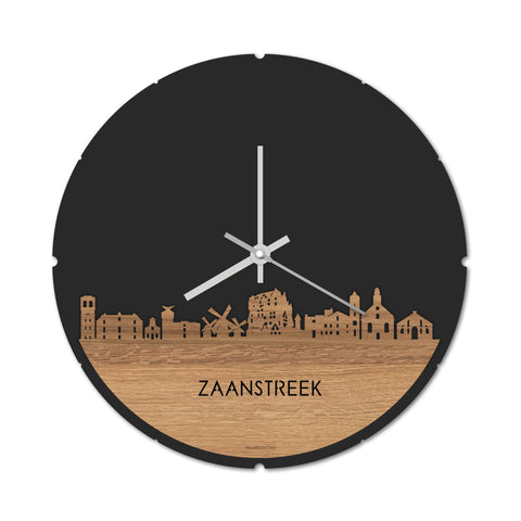 Skyline Klok Rond Zaanstreek Eiken houten cadeau decoratie relatiegeschenk van WoodWideCities