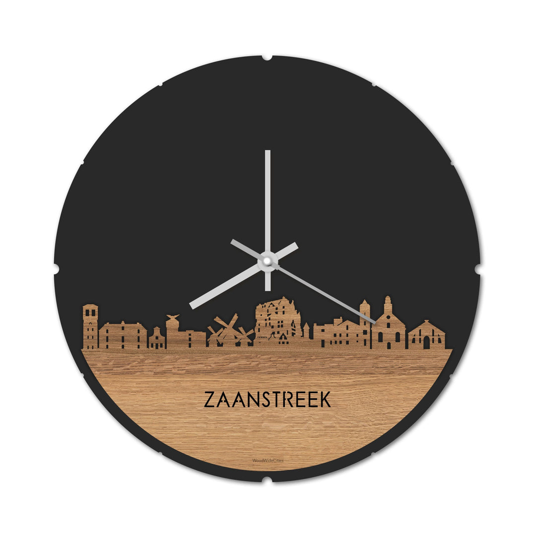 Skyline Klok Rond Zaanstreek Eiken houten cadeau decoratie relatiegeschenk van WoodWideCities