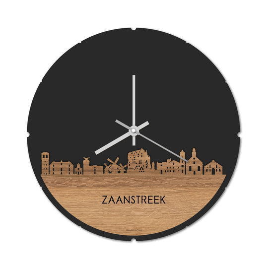 Skyline Klok Rond Zaanstreek Eiken houten cadeau decoratie relatiegeschenk van WoodWideCities