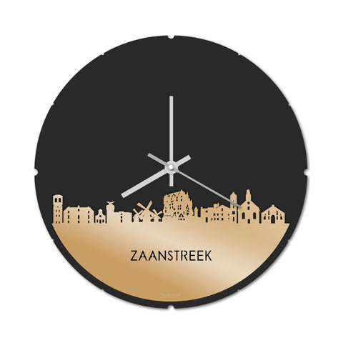 Skyline Klok Rond Zaanstreek Metallic Goud gerecycled kunststof cadeau decoratie relatiegeschenk van WoodWideCities
