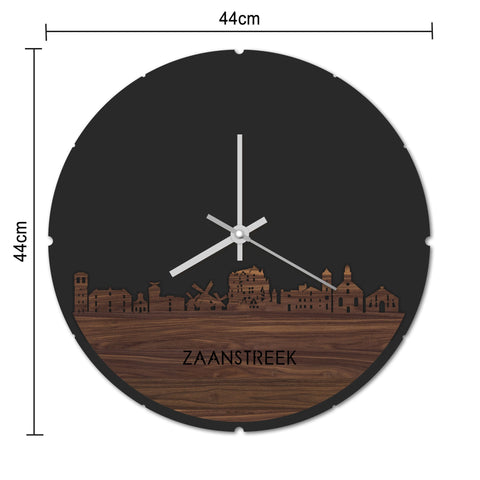 Skyline Klok Rond Zaanstreek Noten houten cadeau decoratie relatiegeschenk van WoodWideCities