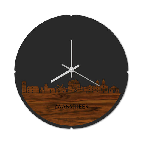 Skyline Klok Rond Zaanstreek Palissander houten cadeau decoratie relatiegeschenk van WoodWideCities