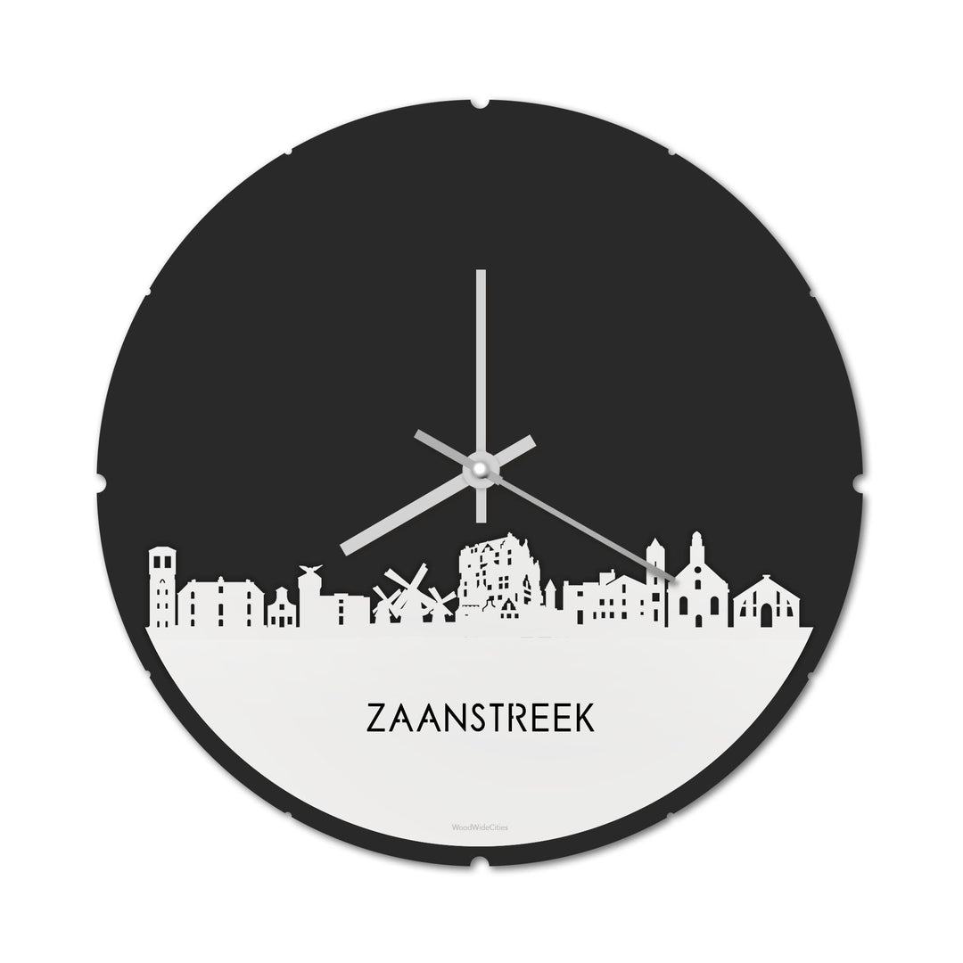 Skyline Klok Rond Zaanstreek Wit glanzend gerecycled kunststof cadeau decoratie relatiegeschenk van WoodWideCities