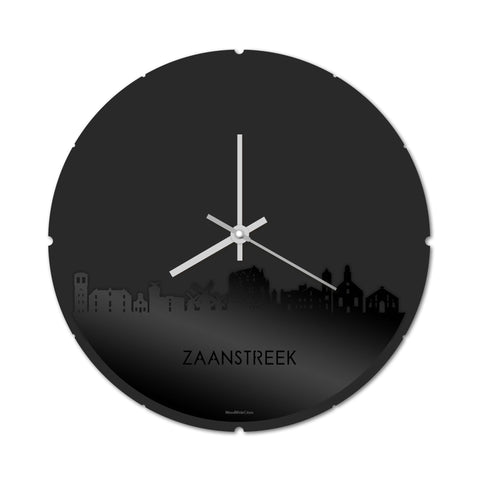 Skyline Klok Rond Zaanstreek Zwart glanzend gerecycled kunststof cadeau decoratie relatiegeschenk van WoodWideCities
