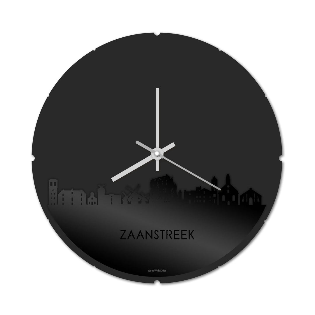 Skyline Klok Rond Zaanstreek Zwart glanzend gerecycled kunststof cadeau decoratie relatiegeschenk van WoodWideCities
