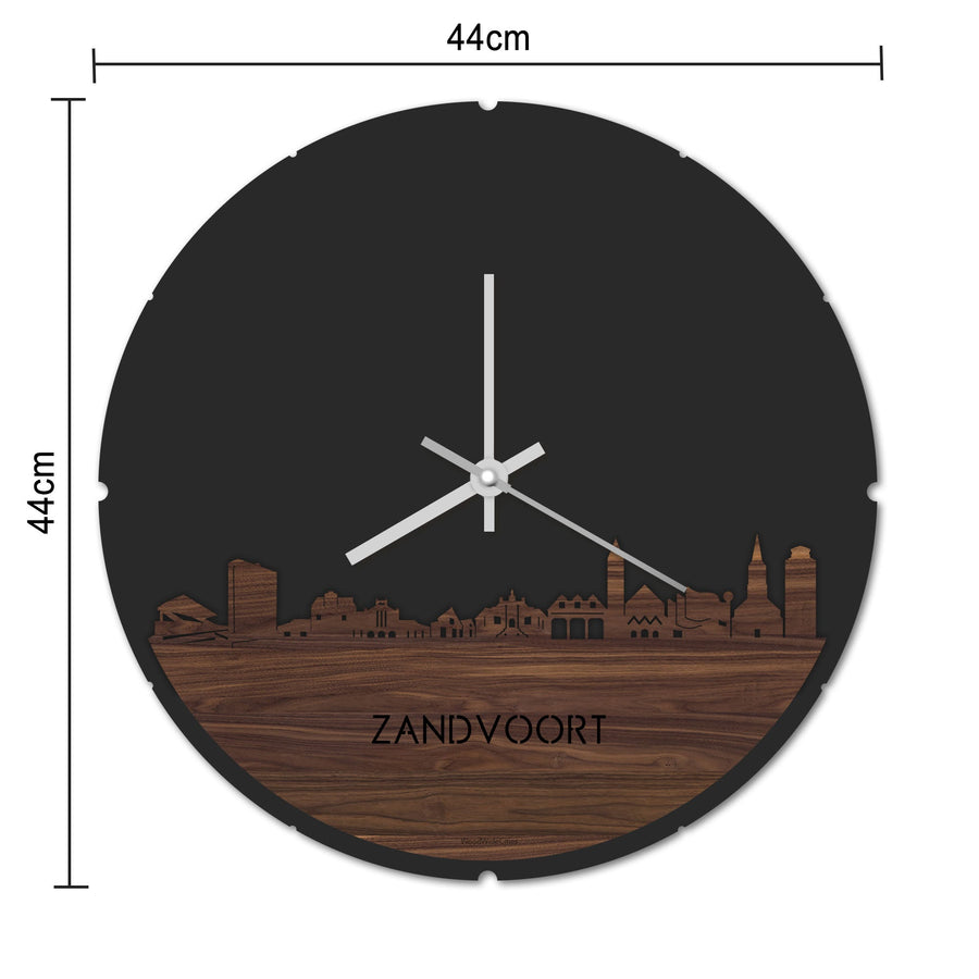 Skyline Klok Rond Zandvoort Noten houten cadeau decoratie relatiegeschenk van WoodWideCities