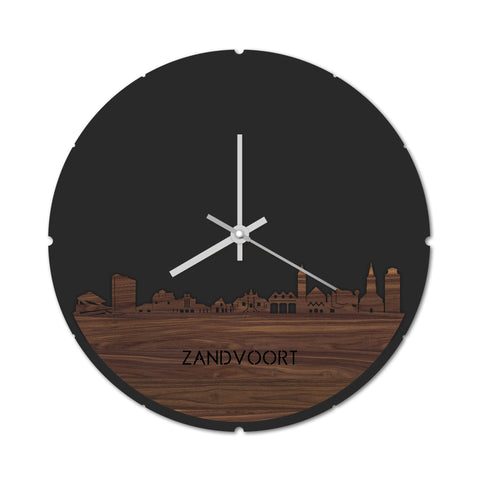 Skyline Klok Rond Zandvoort Noten houten cadeau decoratie relatiegeschenk van WoodWideCities