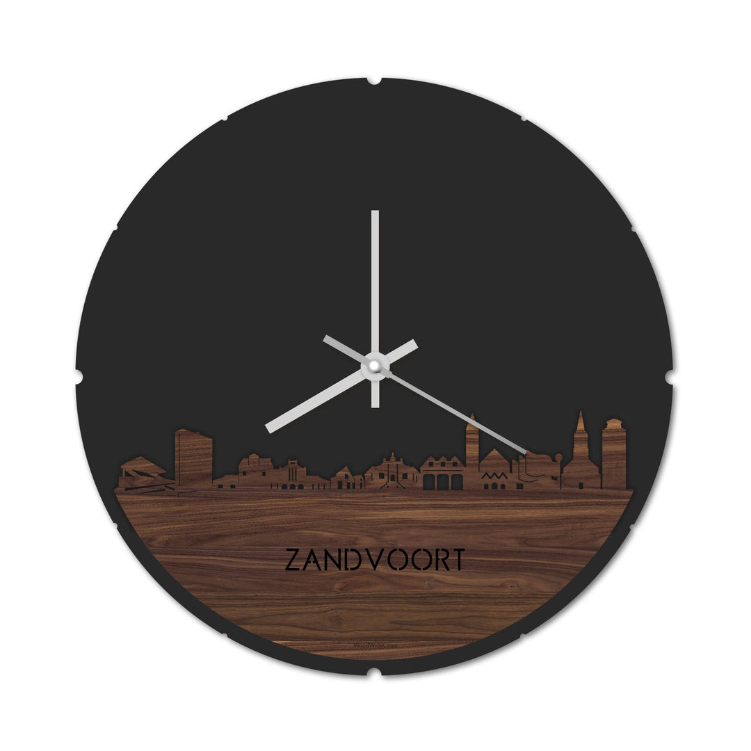 Skyline Klok Rond Zandvoort Noten houten cadeau decoratie relatiegeschenk van WoodWideCities