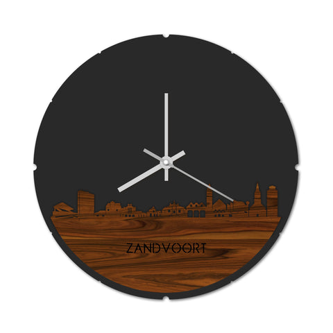 Skyline Klok Rond Zandvoort Palissander houten cadeau decoratie relatiegeschenk van WoodWideCities