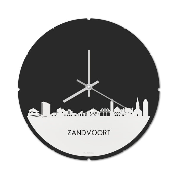 Skyline Klok Rond Zandvoort Wit glanzend gerecycled kunststof cadeau decoratie relatiegeschenk van WoodWideCities