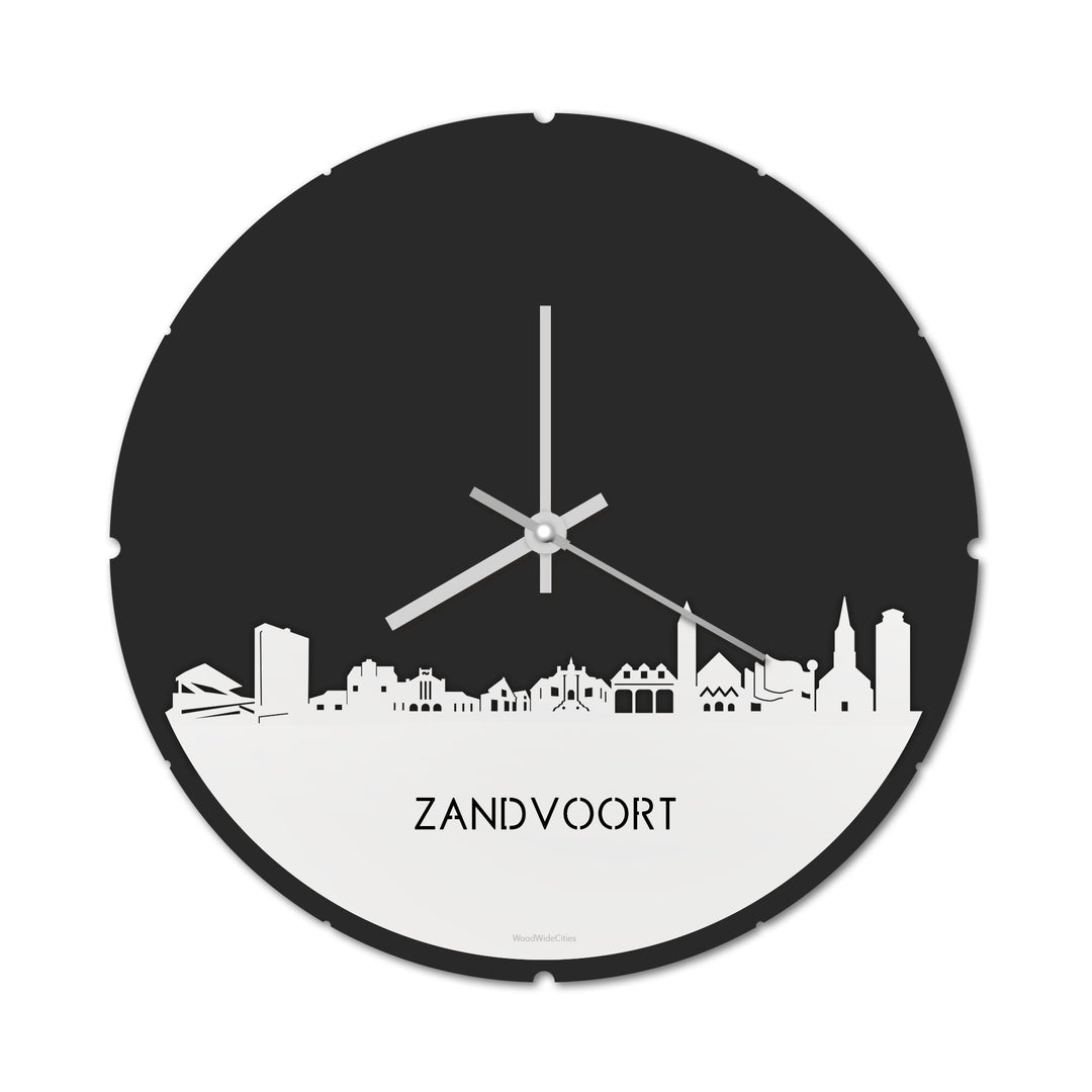Skyline Klok Rond Zandvoort Wit glanzend gerecycled kunststof cadeau decoratie relatiegeschenk van WoodWideCities