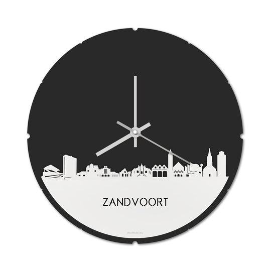 Skyline Klok Rond Zandvoort Wit glanzend gerecycled kunststof cadeau decoratie relatiegeschenk van WoodWideCities