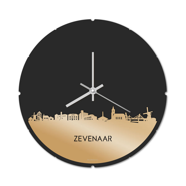 Skyline Klok Rond Zevenaar Metallic Goud gerecycled kunststof cadeau decoratie relatiegeschenk van WoodWideCities