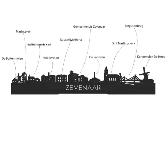 Skyline Klok Rond Zevenaar Noten houten cadeau decoratie relatiegeschenk van WoodWideCities