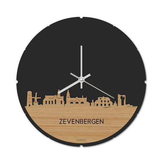 Skyline Klok Rond Zevenbergen Bamboe houten cadeau decoratie relatiegeschenk van WoodWideCities