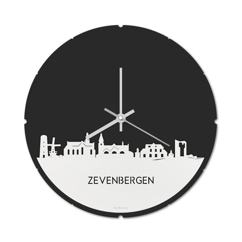 Skyline Klok Rond Zevenbergen Wit glanzend gerecycled kunststof cadeau decoratie relatiegeschenk van WoodWideCities