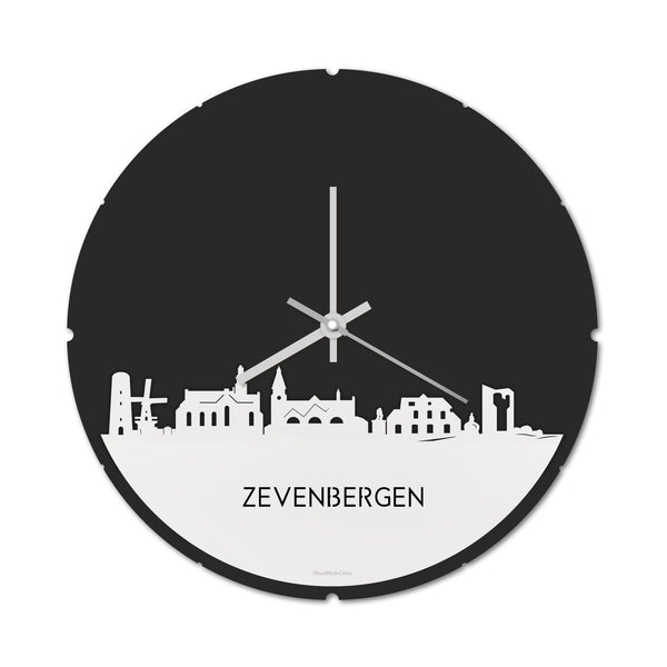 Skyline Klok Rond Zevenbergen Wit glanzend gerecycled kunststof cadeau decoratie relatiegeschenk van WoodWideCities