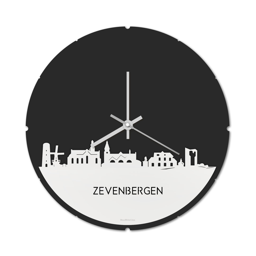 Skyline Klok Rond Zevenbergen Wit glanzend gerecycled kunststof cadeau decoratie relatiegeschenk van WoodWideCities