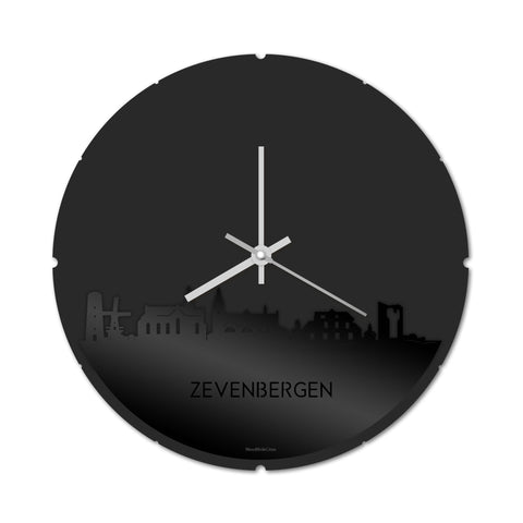 Skyline Klok Rond Zevenbergen Zwart glanzend gerecycled kunststof cadeau decoratie relatiegeschenk van WoodWideCities