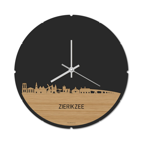Skyline Klok Rond Zierikzee Bamboe houten cadeau decoratie relatiegeschenk van WoodWideCities