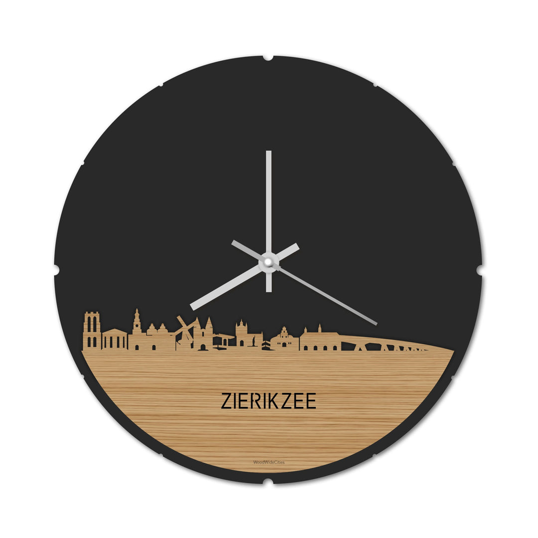 Skyline Klok Rond Zierikzee Bamboe houten cadeau decoratie relatiegeschenk van WoodWideCities