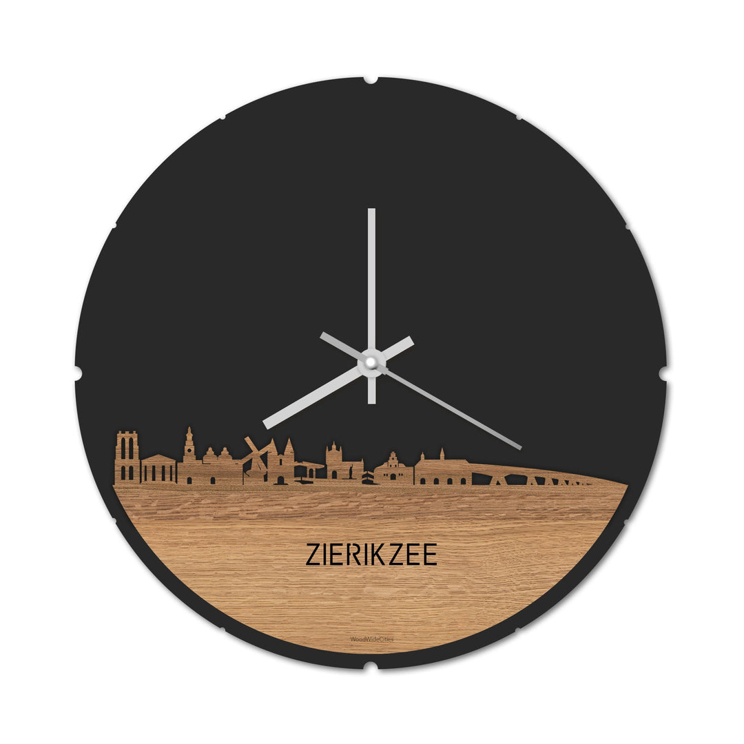 Skyline Klok Rond Zierikzee Eiken houten cadeau decoratie relatiegeschenk van WoodWideCities