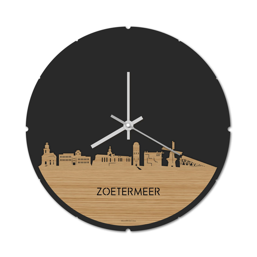 Skyline Klok Rond Zoetermeer Bamboe Bamboe  houten cadeau decoratie relatiegeschenk van WoodWideCities