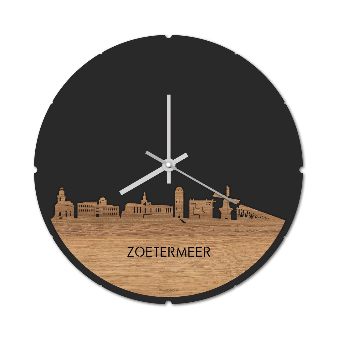 Skyline Klok Rond Zoetermeer Eiken Eiken  houten cadeau decoratie relatiegeschenk van WoodWideCities